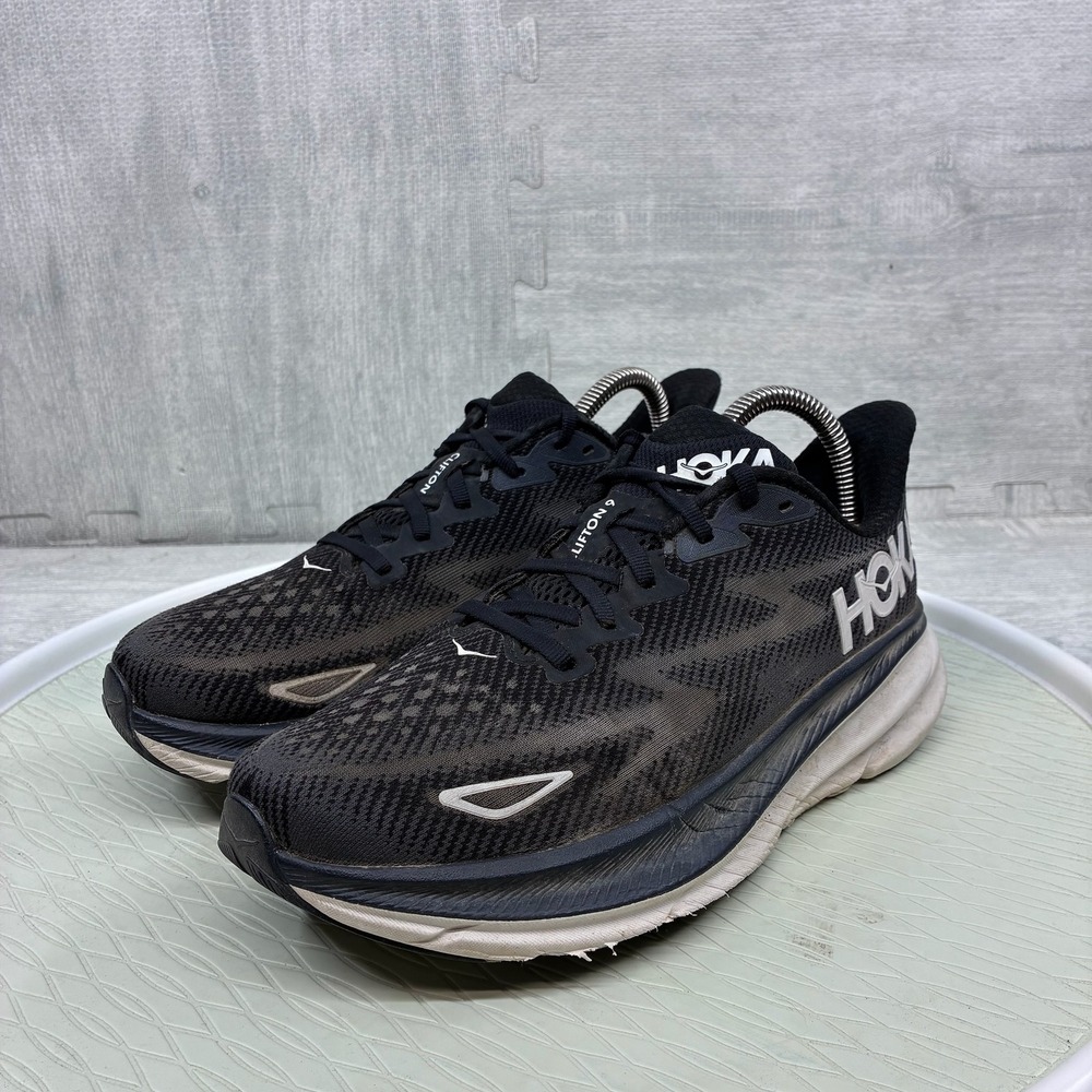 Hoka Clifton 9 Women's 8 Black Mesh Athletic Running Sneakers 1127896 BWHT